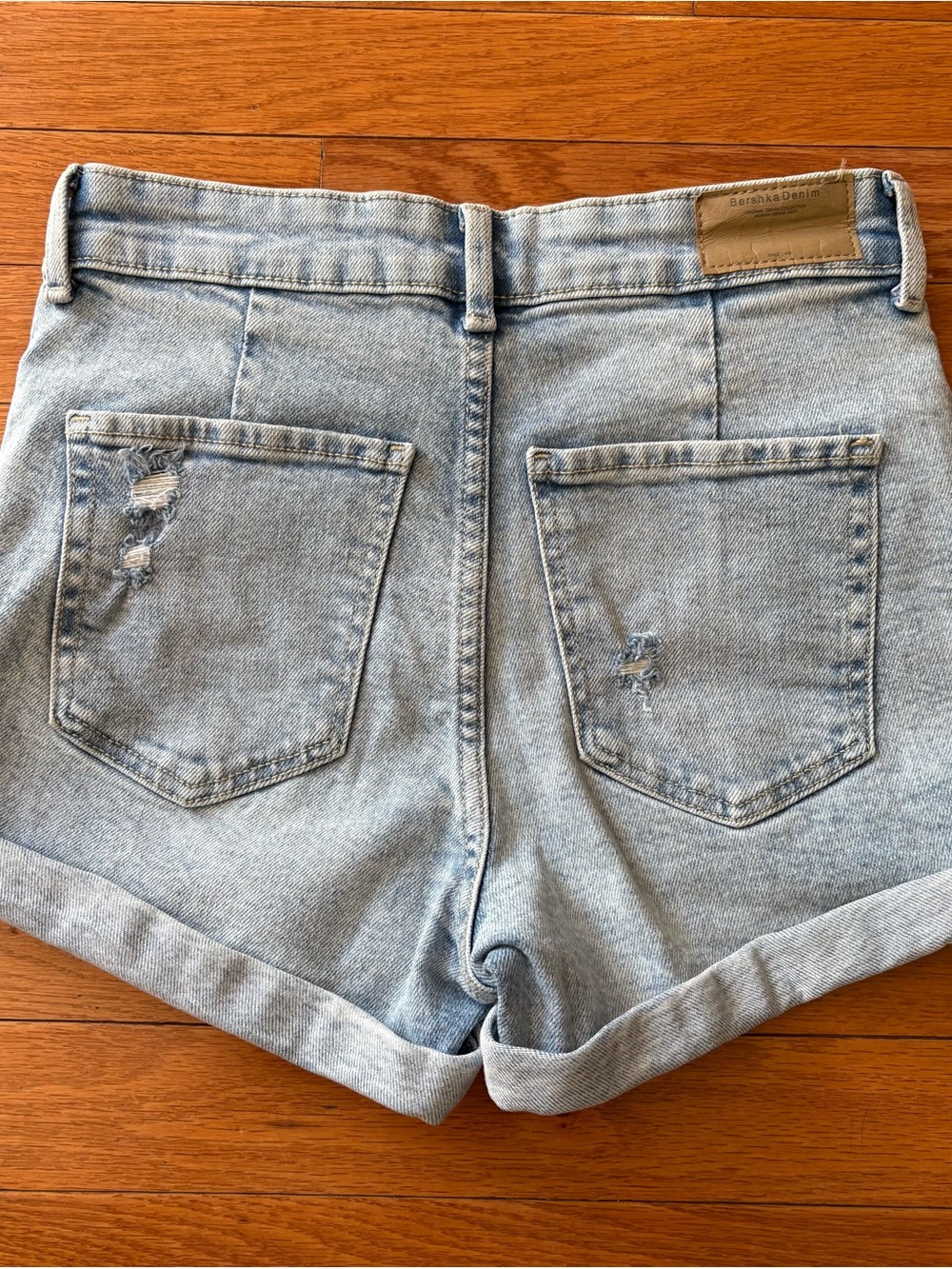 Bershka 2 Y2K light wash denim micro short shorts biker grunge high rise - Picture 2 of 4